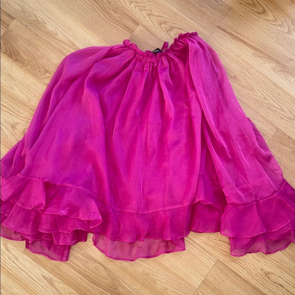 AQUA fuchsia Pink Ruffled Blouse Top Bell Sleeves Flowy Medium - Picture 5 of 6